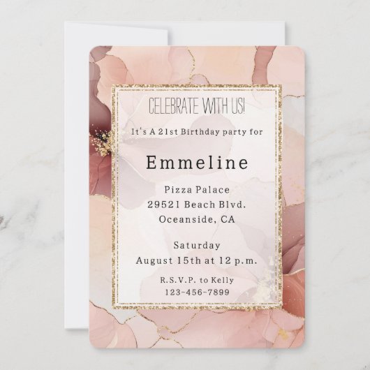 Romantisch Blush Roze Gouden Bloemen Verjaardag Kaart (Voorkant)