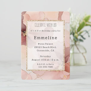 Romantisch Blush Roze Gouden Bloemen Verjaardag Kaart