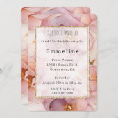 Romantisch Blush Roze Gouden Bloemen Verjaardag Kaart (Voorkant / Achterkant)