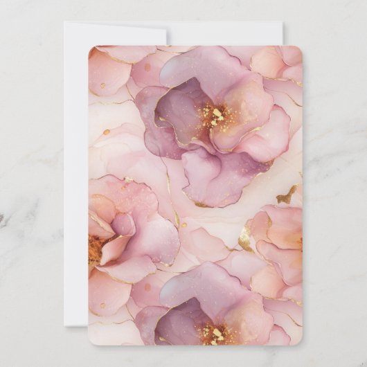 Romantisch Blush Roze Gouden Bloemen Verjaardag Kaart (Achterkant)