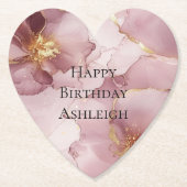 Romantisch Blush Roze Gouden Bloemen Verjaardag Kartonnen Onderzetters (Voorkant)