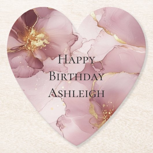 Romantisch Blush Roze Gouden Bloemen Verjaardag Kartonnen Onderzetters (Voorkant)