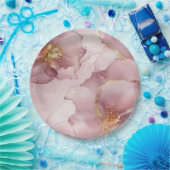 Romantisch Blush Roze Gouden Bloemen Verjaardag Papieren Bordje (Feest)