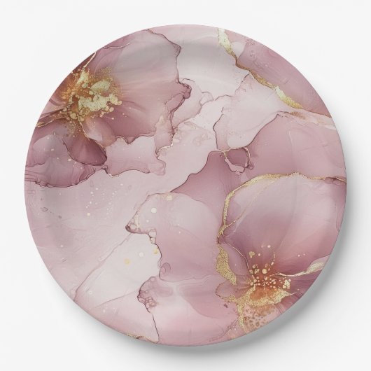 Romantisch Blush Roze Gouden Bloemen Verjaardag Papieren Bordje (Voorkant)