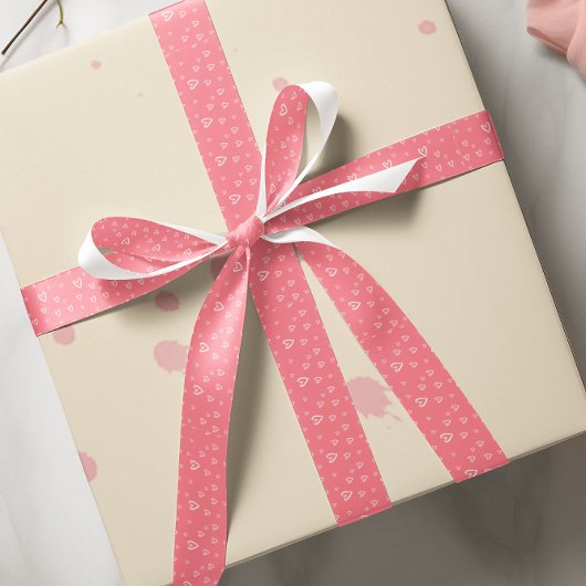 Romantisch Blush Roze Hart Patroon Satijnen Lint