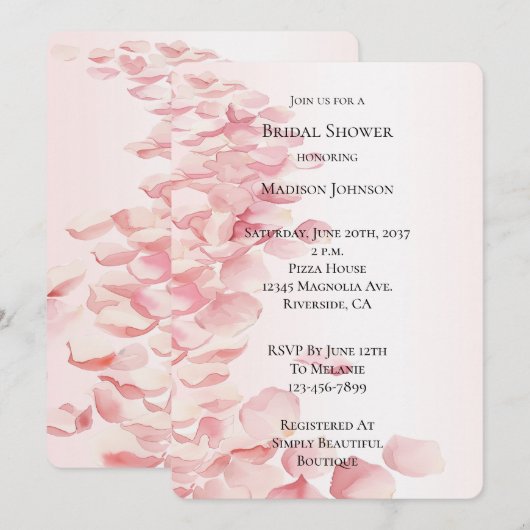 Romantisch Blush Roze Rozenblaadjes Vrijgezellenfe Kaart (Voorkant / Achterkant)