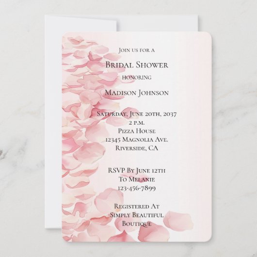 Romantisch Blush Roze Rozenblaadjes Vrijgezellenfe Kaart (Voorkant)