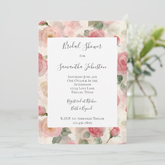 Romantisch Blush Rozen Bloemen Vrijgezellenfeest Kaart (Staand voorkant)