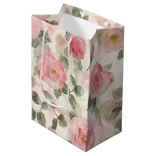 Romantisch Blush Rozen Bloemen Vrijgezellenfeest Medium Cadeauzakje (Voorkant Gekanteld)
