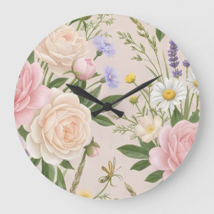 Romantisch Blush Rozen Tuin Bloemmotief Grote Klok