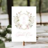 Romantisch Blush White Monogram Crest Tabel Nummer Kaart
