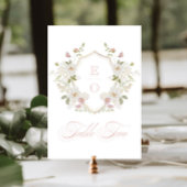 Romantisch Blush White Monogram Crest Tabel Nummer Kaart