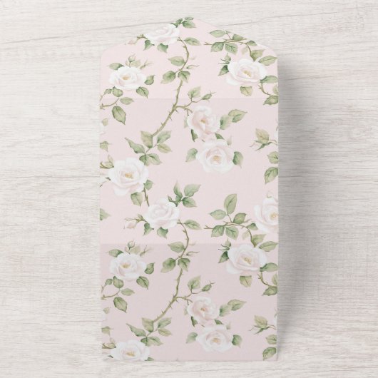 Romantisch Blush Wit Roze Bloemen Huwelijk All In One Uitnodiging (Buitenkant)