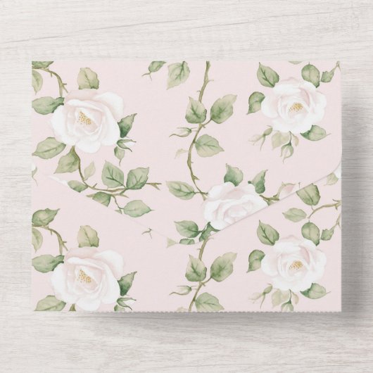 Romantisch Blush Wit Roze Bloemen Huwelijk All In One Uitnodiging (Achterkant)