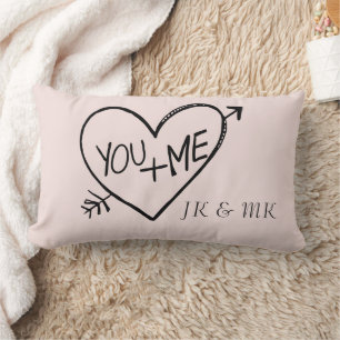 Romantisch Blush You en Me Hart monogram Kussen