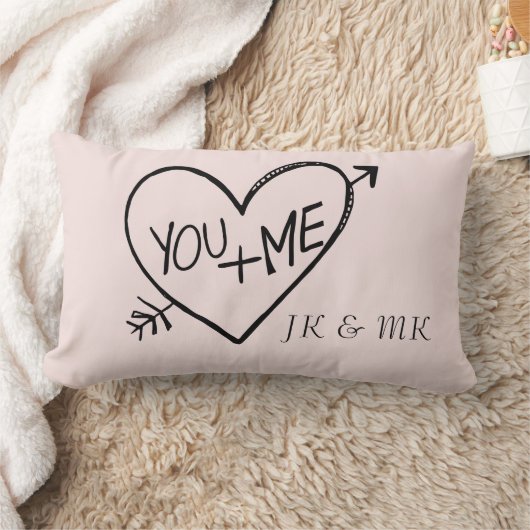 Romantisch Blush You en Me Hart monogram Kussen (Deken)