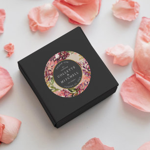 Romantisch boeket hot roze zwarte bruiloft ronde sticker