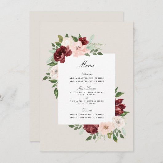 Romantisch Boeket Menu Kaart (Voorkant / Achterkant)