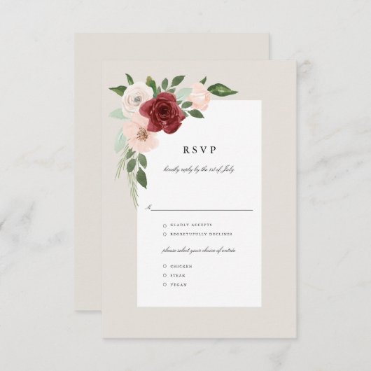 Romantisch boeket RSVP Menu (Voorkant / Achterkant)