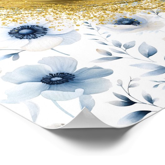 Romantisch Boheems Pastel Blauw Goud Trouwbord Poster (Hoek)