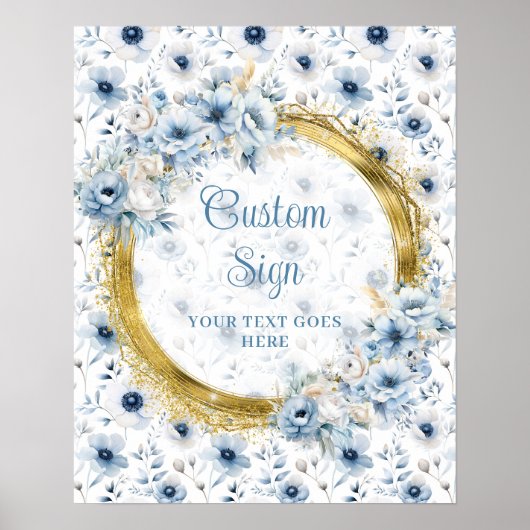 Romantisch Boheems Pastel Blauw Goud Trouwbord Poster (Voorkant)