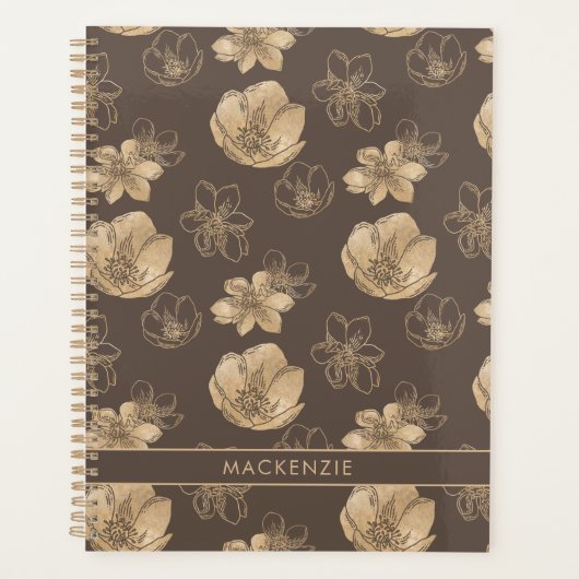 Romantisch Boho Gold Foil Bloemen Patroon Planner (Voorkant)