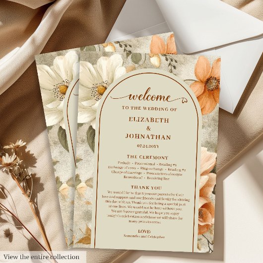 Romantisch Boho Neutraal Beige Olijfgroen Bloemen Programmakaart