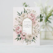 Romantisch Boho Roze pioenen & ivoor bloemen bruil Bedankkaart (Staand voorkant)