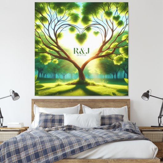 Romantisch boompaarmonogram canvas afdruk (Insitu (Slaapkamer))