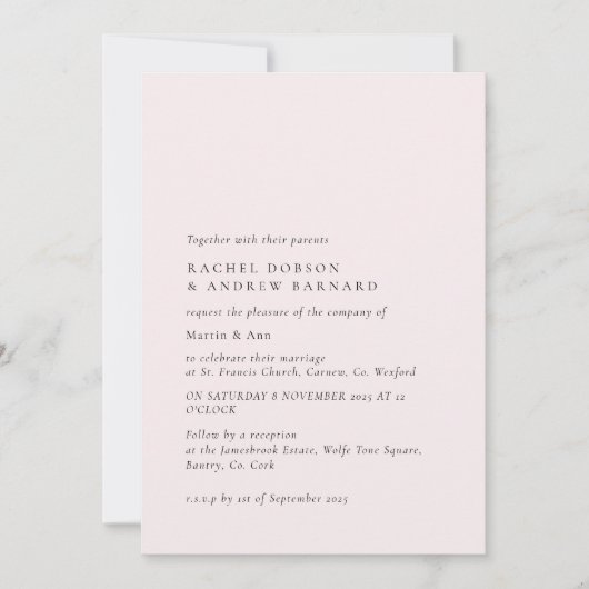 Romantisch Bord Blush Versluierd Roze Minimal Simp Kaart (Voorkant)