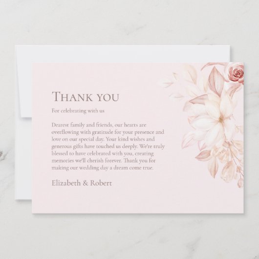 Romantisch Bord Roze Rozen Bruiloft Bedankkaart (Voorkant)