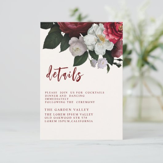 Romantisch bordeauxrood koperen Huwelijk  Informatiekaartje (Staand voorkant)