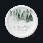 Romantisch bos groen huwelijk papieren bordje<br><div class="desc">Romantische Woodland Forest Green Wedding Paper Borden - Deze romantische houten bruiloft borden zijn voorzien van groene waterverf bomen met elegante scriptnamen en een aangepaste datum. Een dromerige toevoeging aan rustieke recepties,  perfect voor outdoor,  berg- of bos-geïnspireerde vieringen.</div>