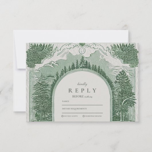 Romantisch boslandschap RSVP kaartje (Voorkant)