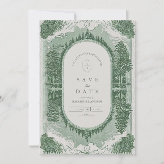 Romantisch boslandschap save the date (Voorkant)