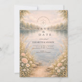 Romantisch bosmeer bruiloft met wilde bloemen save the date (Voorkant)