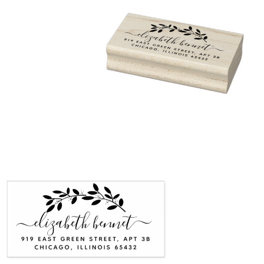 Romantisch Botanisch Cursief Retouradres Rubberstempel (Gestempeld)