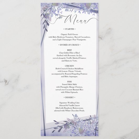 Romantisch Botanisch Huwelijk Receptie Menu (Voorkant)