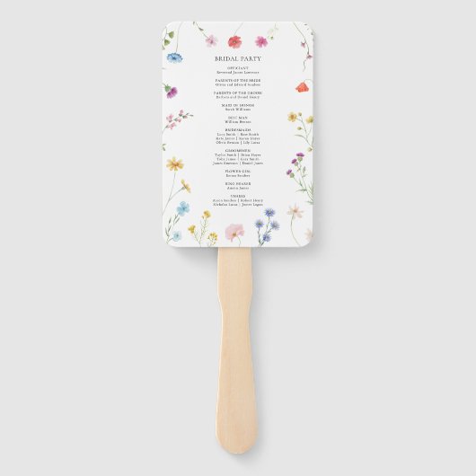 Romantisch Botanisch Wildflower Huwelijksprogramma Handwaaier (Achterkant)