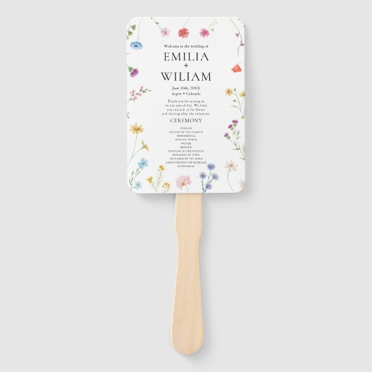 Romantisch Botanisch Wildflower Huwelijksprogramma Handwaaier (Voorkant)