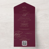 Romantisch Bourgogne Monogram QR Code Bruiloft All In One Uitnodiging (Binnen)