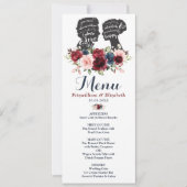 Romantisch Bourgogne Navy Bloemen Silhouet Menu Ka Kaart (Voorkant)
