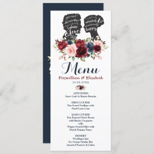 Romantisch Bourgogne Navy Bloemen Silhouet Menu Ka Kaart