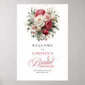 Romantisch Bourgondië Blush Groenery Welkomstbord Poster (Voorkant)