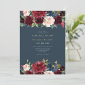 Romantisch Bourgondië Navy Blush Bloementuin Bruil Kaart (Staand voorkant)