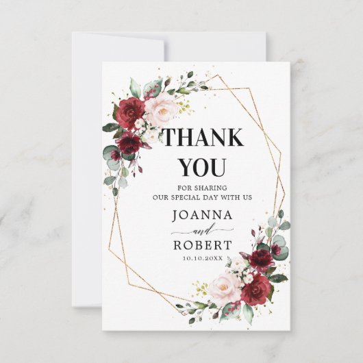 Romantisch Bourgondië rood blozend Roos bloemige g Bedankkaart (Voorkant)