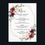 Romantisch Bourgondië rood blozend Roos bloemige g Menu<br><div class="desc">De elegante en moderne romantische geometrische waterverf floral bruiloft is voorzien van een boeket van bogundy / marsala , wazige roze, Paarse, perzikkleurige waterverf rozen met bijpassende bladeren. Ideaal voor een herfst-/midzomerbruiloft. Zoek meer overeenkomende design en variaties uit mijn winkel met 'blissweddingpaperie'. Je kunt contact met me opnemen voor meer...</div>