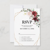 Romantisch Bourgondië Rood Blush Roze Bloemen Geom RSVP Kaartje (Voorkant)