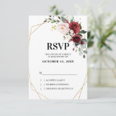 Romantisch Bourgondië Rood Blush Roze Bloemen Geom RSVP Kaartje (Staand voorkant)