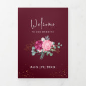 Romantisch Bourgondië Rood | Blush Roze Bloemige B Drieluik Aankondiging (Cover)